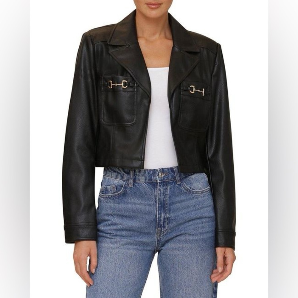 Bagatelle Collection Faux-Ever Leather Cropped Moto Jacket Black XL NWT